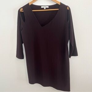 Sympli Tunic Asymmetrical V Neck Lagenlook Blouse Top Size 12 Plum/Purple